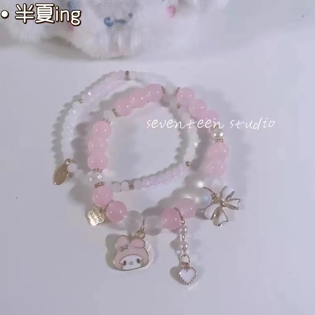 TAKARA TOMY 2022 New Cartoon Hello Kitty Beaded Crystal Bracelet Cute Sweet Girlfriend Gift 4