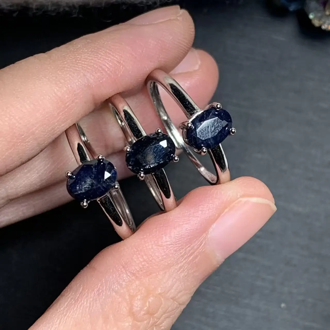 7MM Natural Sapphire Ring Adjustable Female Ring Jewelry for Women Gift Wholesale High Quality Vintage Fine