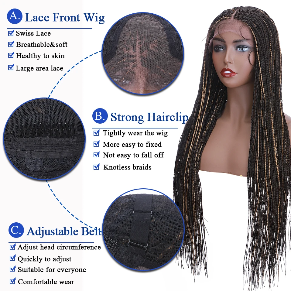 My-Lady 30inch Synthetic Braided Lace Front Wig Senegalese Twist Lace Wigs Knotless Braids Hair For Black Women Brazilian Style
