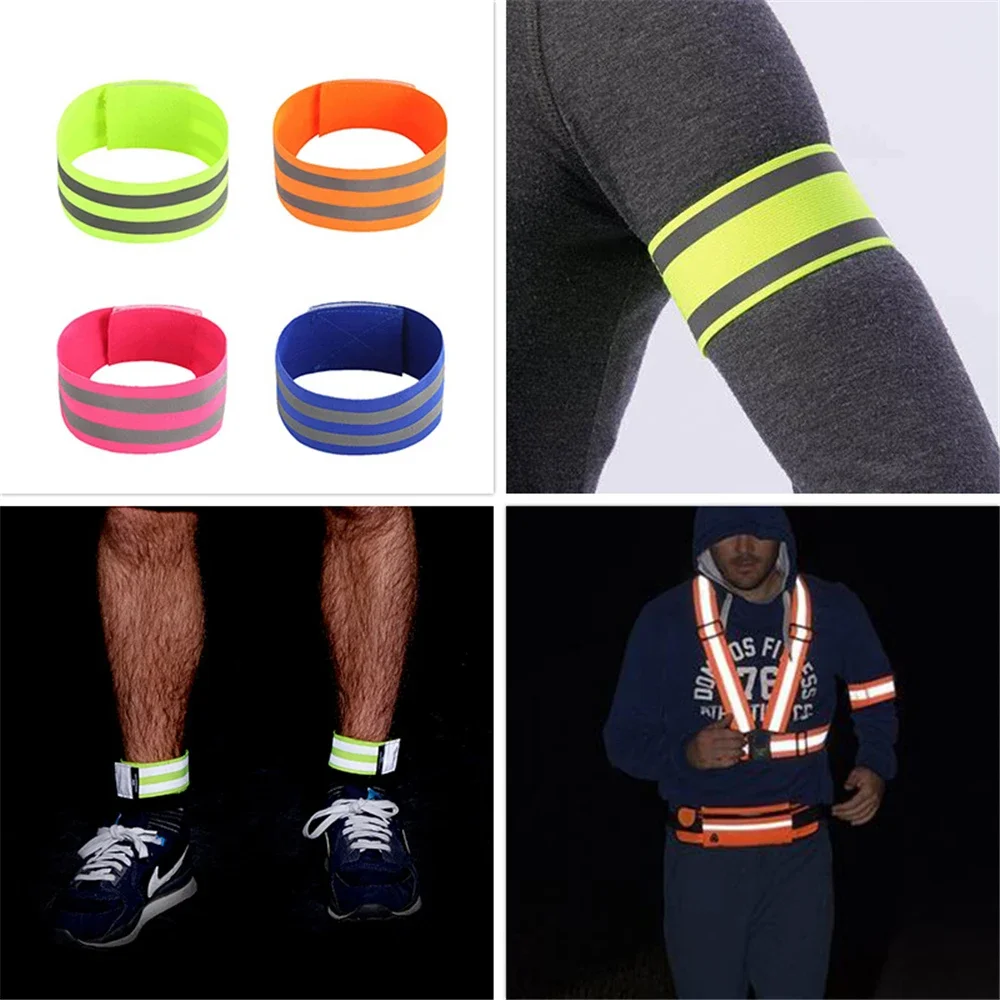 Bandas reflectantes para muñeca, brazo, tobillo, pierna, correas reflectantes de alta visibilidad para caminar por la noche, ciclismo, correr, cinta reflectora de seguridad