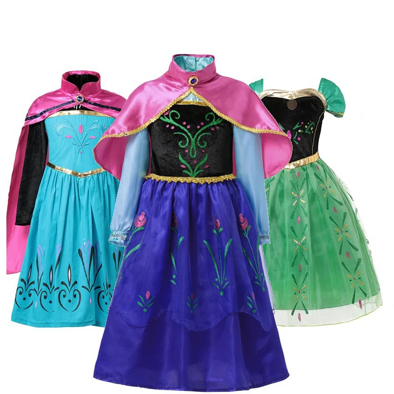 Disney Girls Princess Dress Children Anna Costume for Carnival Kids Snow Queen Frozen Holiday Birthday Party Girl Clothes |