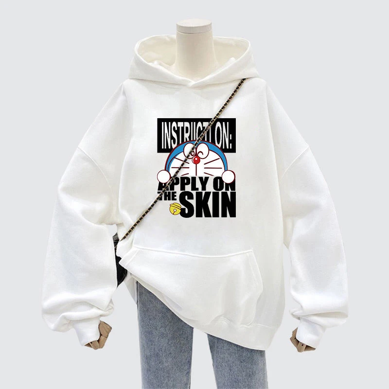 

2023 New Cotton Doraemon Cartoon Hooded Long-Sleeved Sweatshirt Autumn Regular or Winter Fleeced Leisurely Oversize Sweater