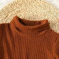 Robe à manches longues côtelée unie à col roulé pour petite fille 5