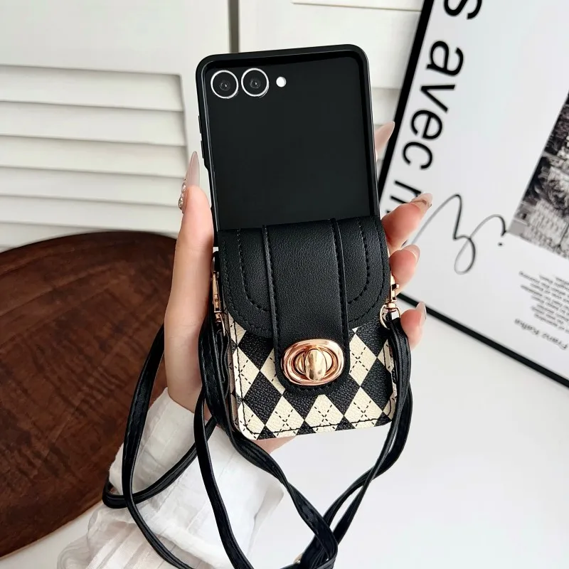 Diamant-Kartenhalter-Hülle mit Trageriemen für Samsung Galaxy Z Flip 7 8 6 5G ZFlip7 Flip7 – Stoßfeste Crossbody-Schutzhülle mit Umhängekordel