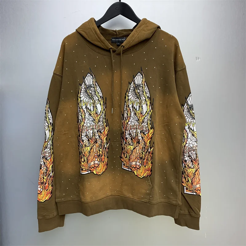 Free shipping pure cotton WHO DECIDES WAR sportswear full of hot pressed diamonds for men and women's casual street clothing