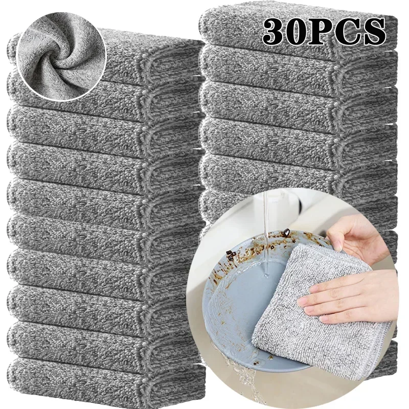 30pcs Gray Bamboo Charcoal Thickened Super Absorbent Dishcloth Oil Resistant Kitchen Wipes Microfiber Cleaning Cloths kitchen cleaning cloths