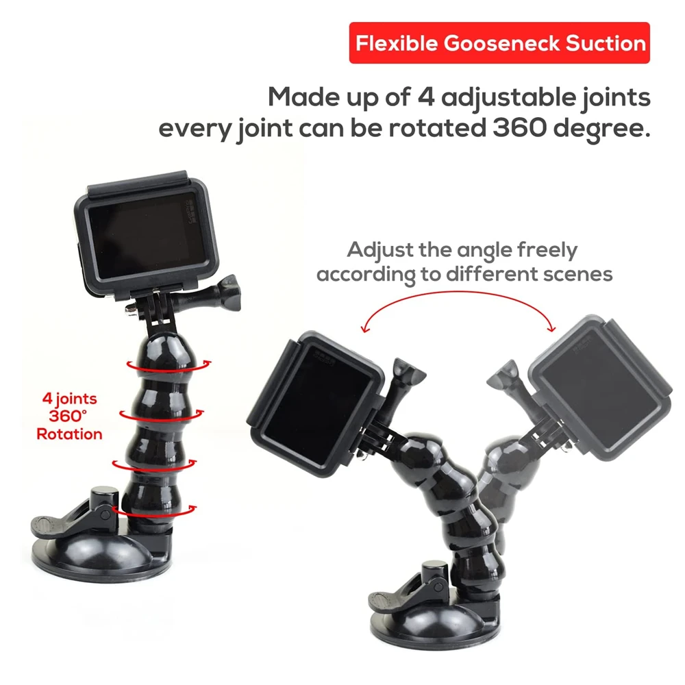 Versatile Windshield Suction Cup Mount with Flexible Clamp Arm for Cameras and Smartphones