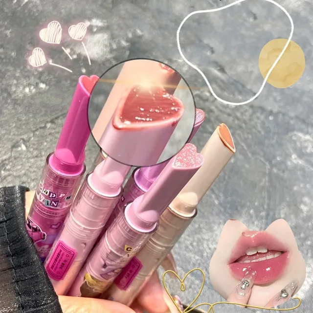 FLORTTE Love Heart Lipstick Pen Mirror Watergloss Waterproof Lip Glaze Moisturizing Jelly Lip Gloss Beauty Korean Cosmetics