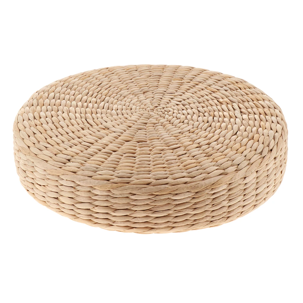 자연 밀짚 라운드 Pouf 다다미 앉아 쿠션 바닥 매트 Pouf 순수한 손으로 짠 거실 예배 명상 쿠션 바닥 좌석