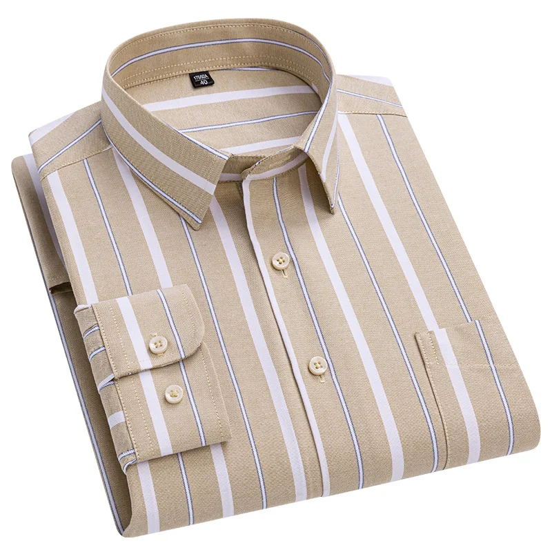 

2024 New Quality 100%Pure Cotton Men Long Sleeve Social Shirt for Oxford Shirt Men Plaid Striped Work Casual Shirt Male S-8XL
