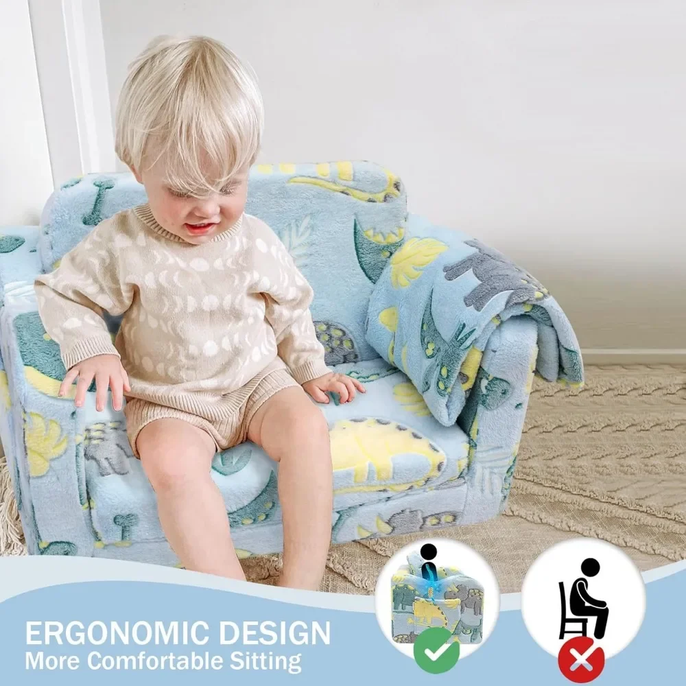 Children's Sofas, Folding Toddler Chair, Soft Plush Fold Out Kids Couch Sofa Glow in The Dark,Comfy Baby Recliner for Girls Boys 5