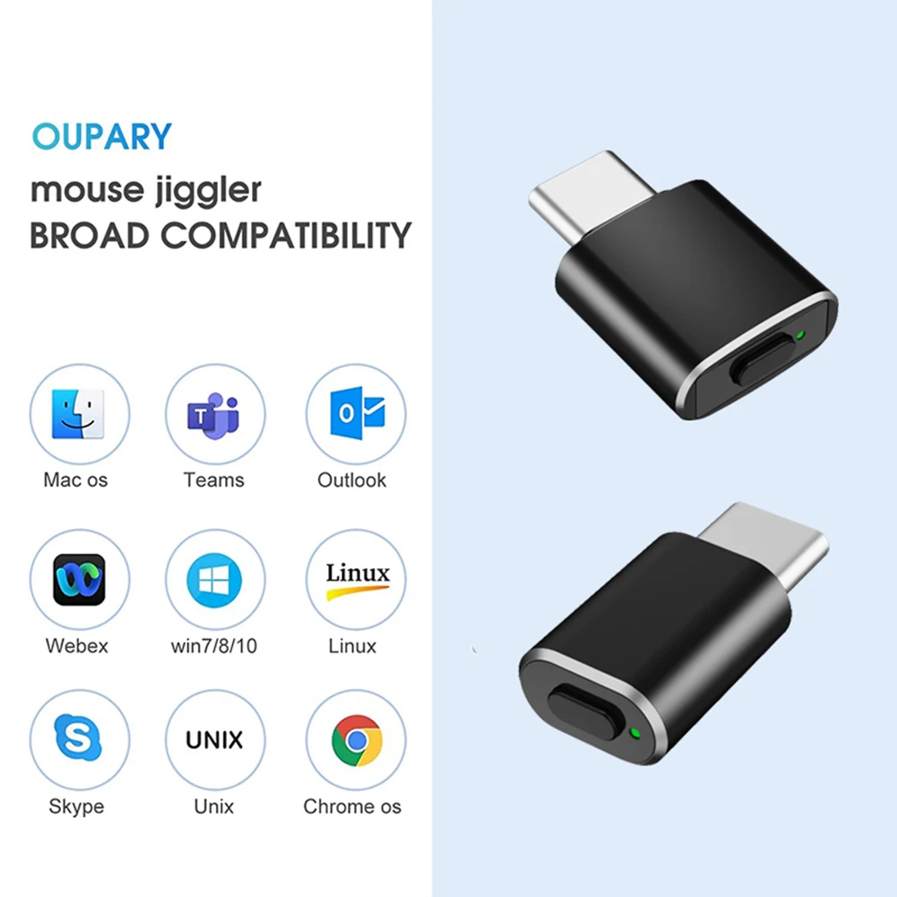 USB C타입 마우스 지글러 스위치 단추, 감지 불가 자동 무버, 컴퓨터 깨우기 시뮬레이션 마우스, PC 노트북용