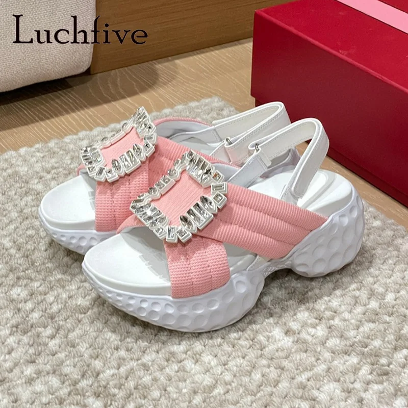

Classics Summer New Luxury Rhinestone Thick Sole Women's Sandals Open Toe Buckle Strap Ladies Shoes Brand Casual Fashion Shoes
