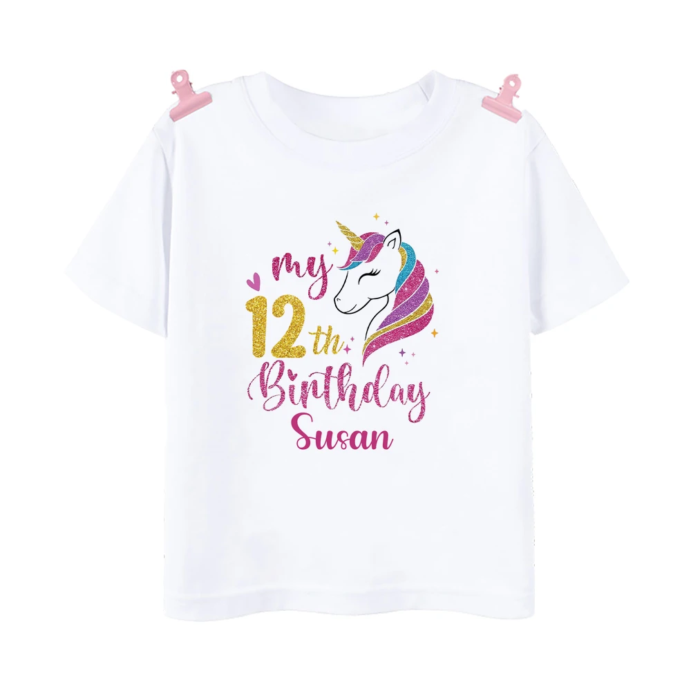 Personalised Unicorn 1-12 Birthday Shirt T-Shirt Wild Tee Girls Party T Shirt Unicorn with Name Clothes Kids Fashion Tops Tshirt 5