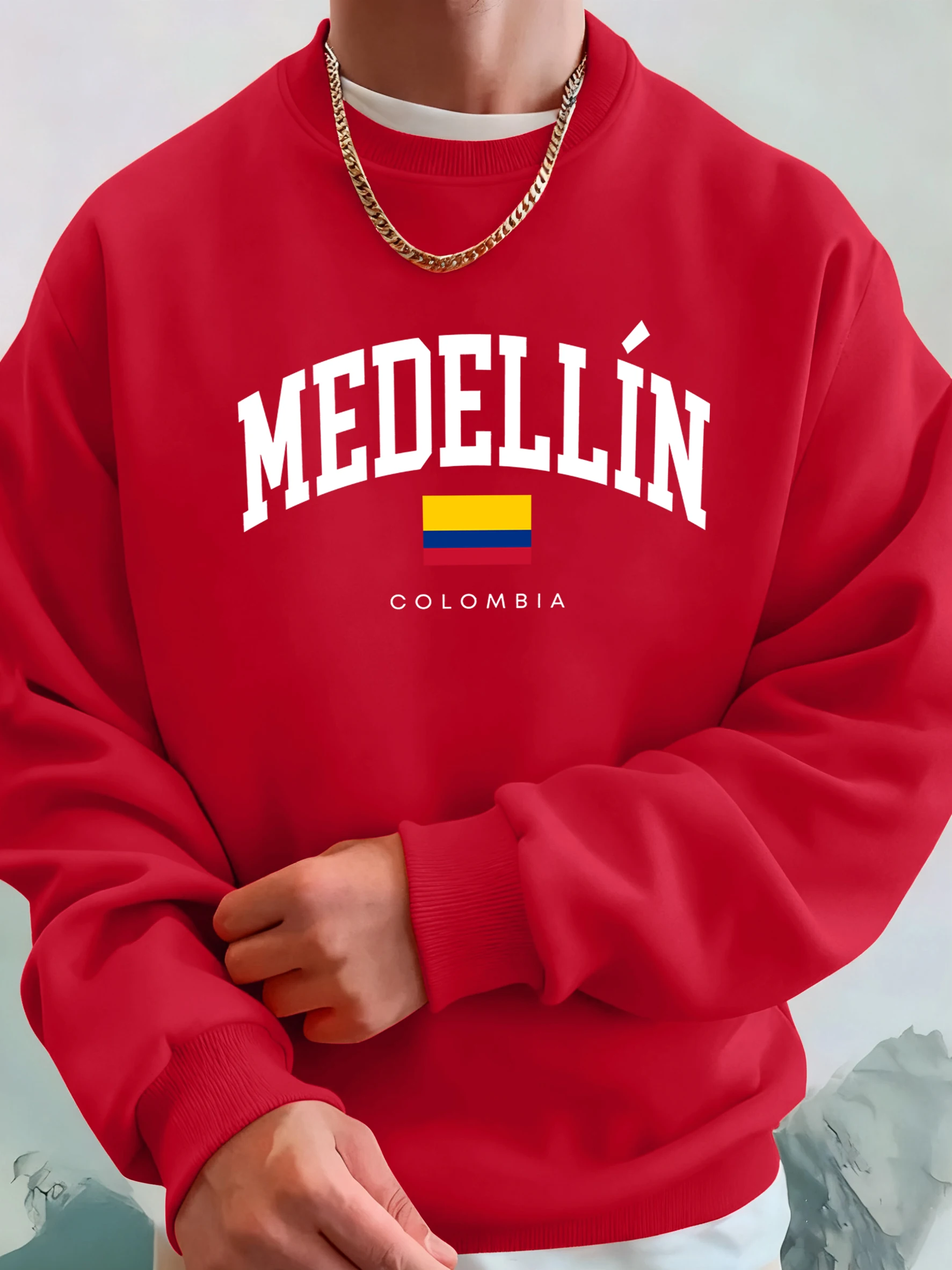 Medellin Colombia Letter And Flag Printed Men'S Hoodies Comfortable Fleece Sweatshirts Soft Fashion Tops Street Warm Clothes