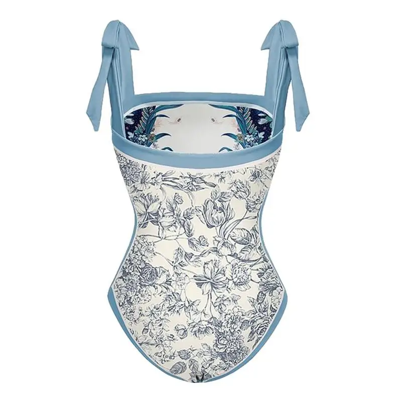 

Floral One-Piece Swimsuits Reversible Tie Shoulder One-Piece Swimsuits Monokini 2 In 1 Women Tummy Control Swimsuit