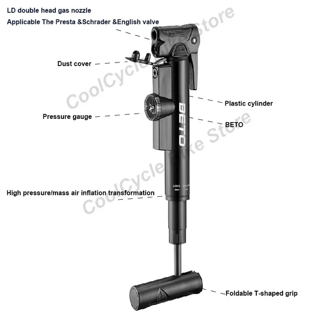 BETO Bicycle Pump Mini Hand Pump AV/FV Valve Bike Tire Cycling