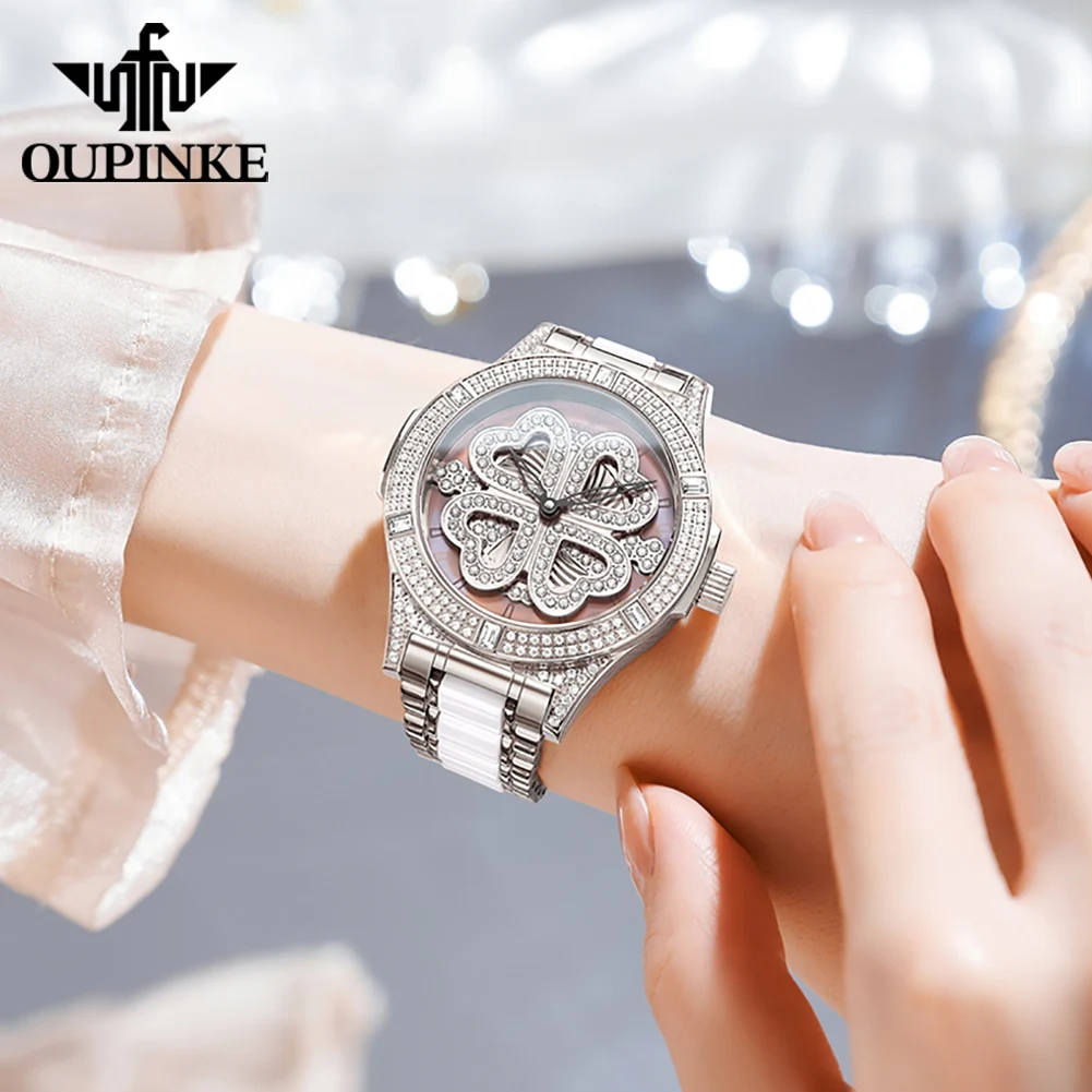 OUPINKE 3279 Watch For Women Rotate Dial 50M Waterproof Woman Watch Ceramic Steel Strap Swiss Quartz Movement Fashion Wristwatch