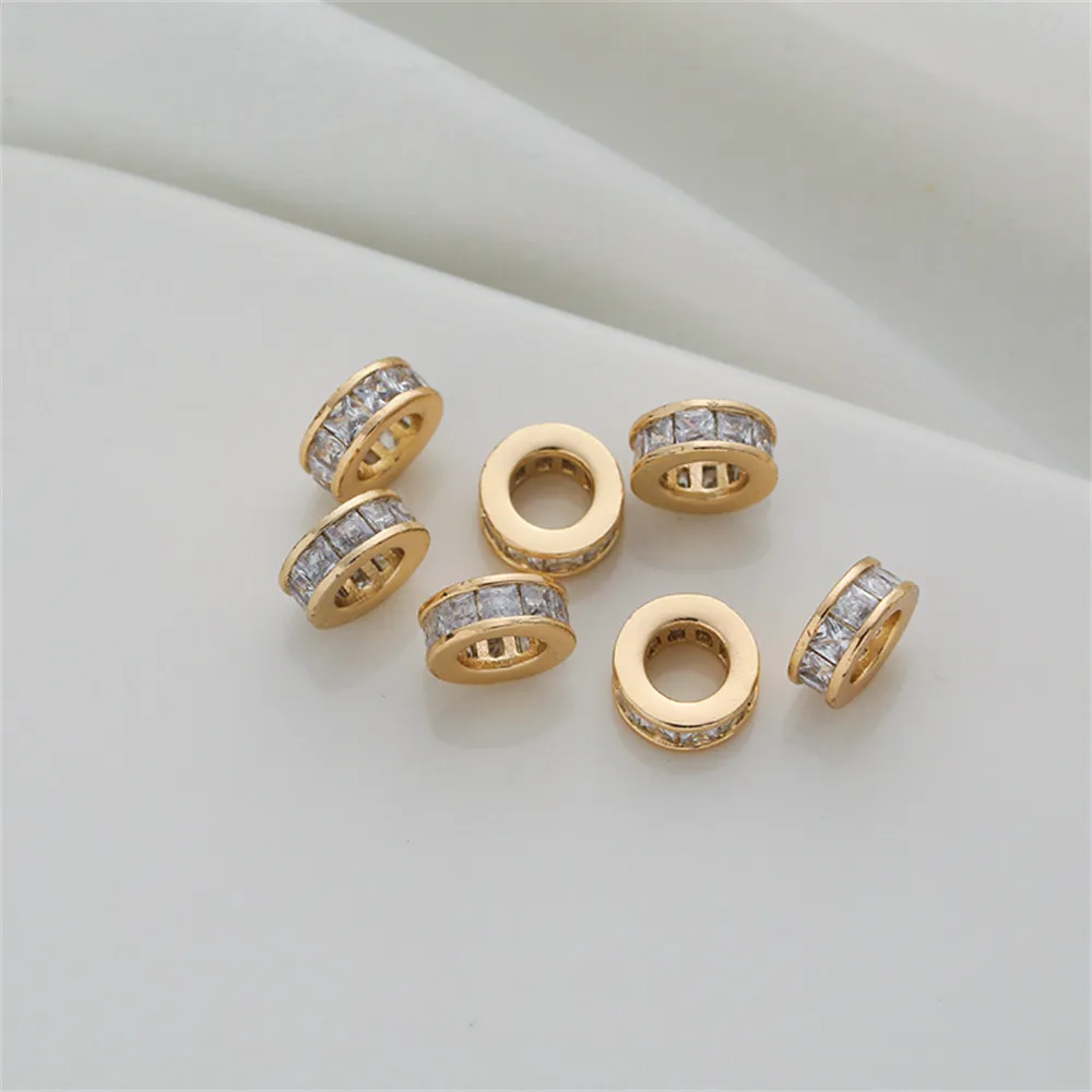 

14K gold-coated wheel large hole bead inlaid ladder cubic zircon diy manual chain bead accessories