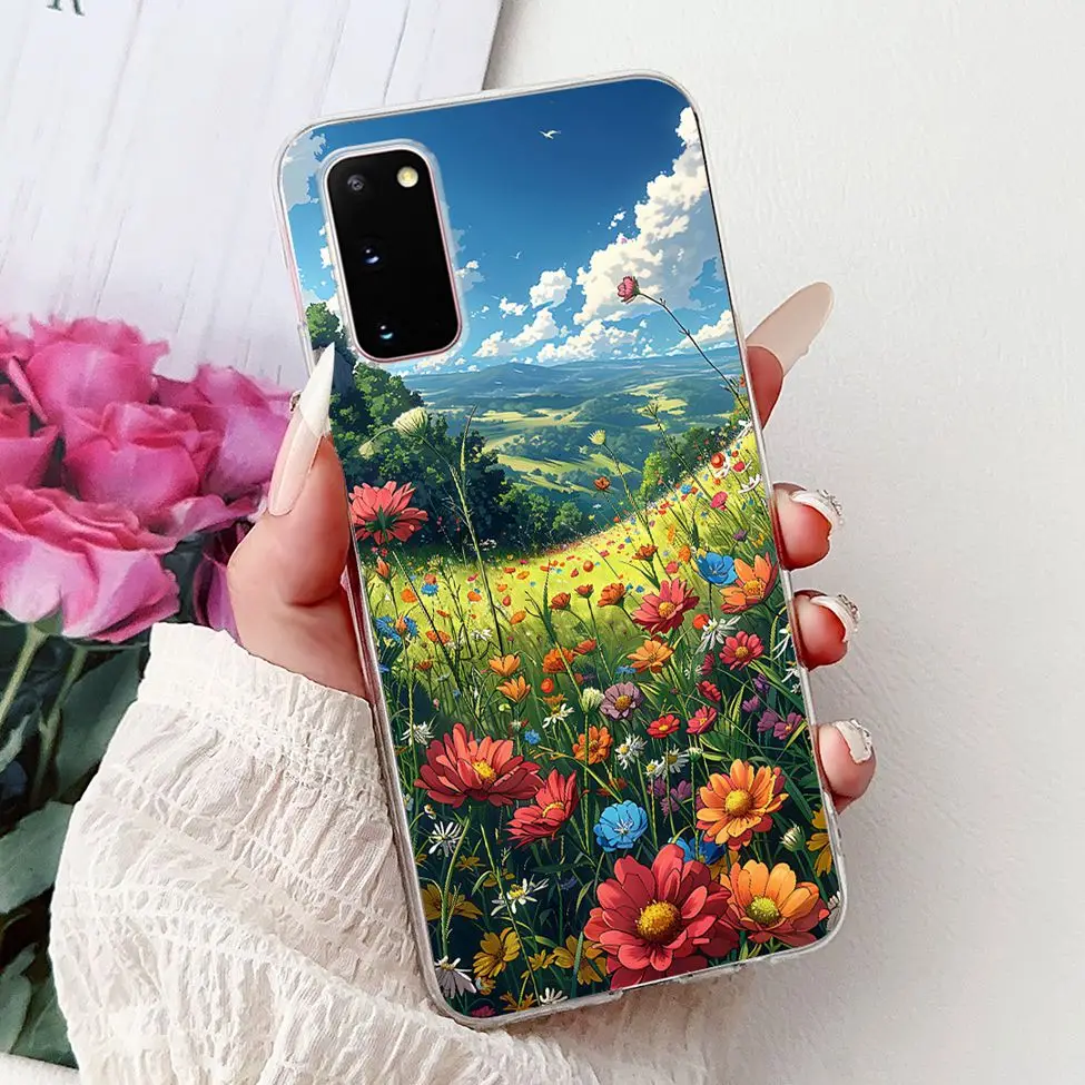 Clear Cute Cat and Fashion Flower Painted Phone Case Cover