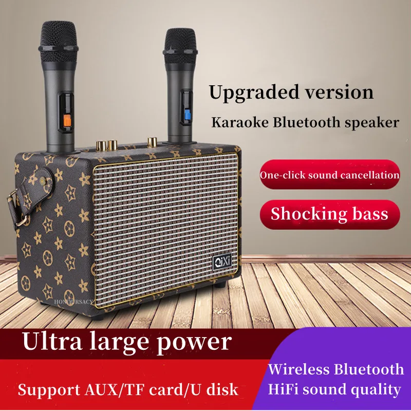 Wooden 50W Power Wireless Bluetooth Speaker Outdoor Portable Stereophony  Family Party Karaoke Subwoofer Caixa De Som