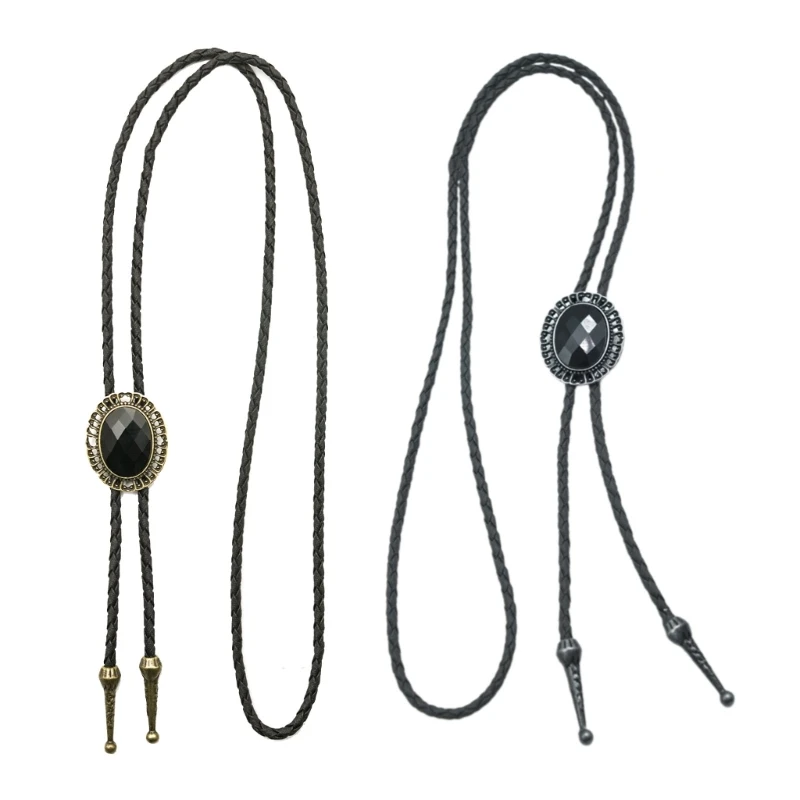 

Mens Bolo Tie Necktie Artificial Leather Braided Rope Necklace with Stone Pendant Jewelry Cowboy American Neckwear