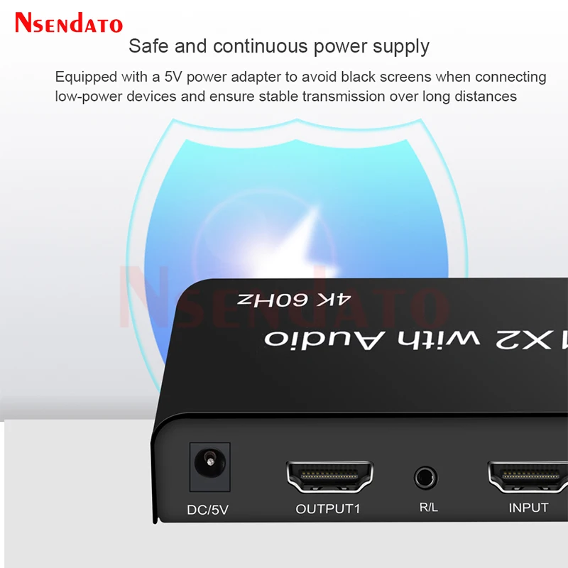 4K 60hz HDMI Splitter 1x2 with Optical R/L Audio Video Converter 1 In 2 Out HDMI Splitter For PC To TV Display amplifier DVD STB