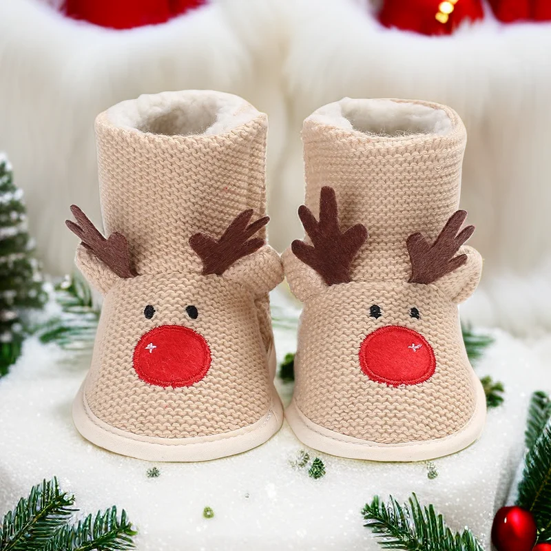 Cute Christmas Elk Baby Shoes First Walker Boys And Girls Winter Warm Snow Boots Suola Morbida Scarpe Da Passeggio Antiscivolo