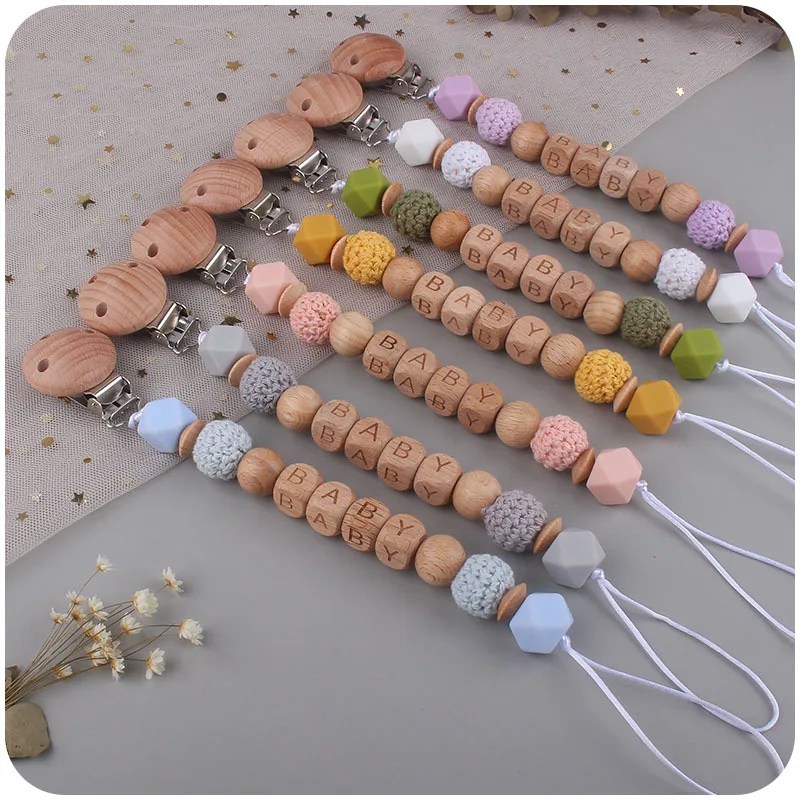 

Baby Personalized Name Pacifier Chain Crochet Beads Soother Nipple Clip Dummy Holder Strap for Babies Anti-drop Chains Chew Gift