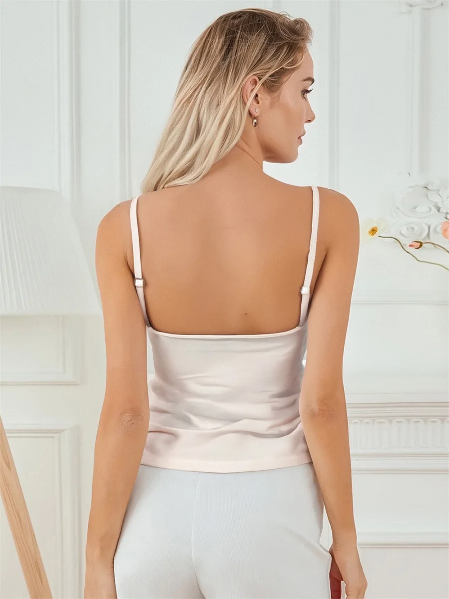 Women s Sleeveless V Neck Crop Tops Summer Cami Tank Open Back Solid Color  Fit Blouse Casual Shirt Beachwear