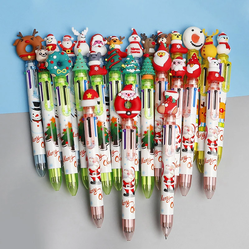 

Merry Christmas Snowman Xmas Tree Deer Ballpoint Pen 6-color Press Creative Hand Pen Ballpoint Pen Gifts School Stationary