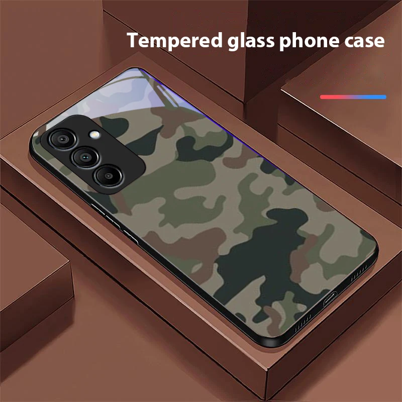 Camouflage Blue Black Tempered Glass Phone Case