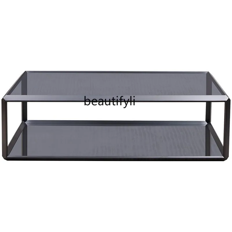 

Italian Steel Stainless Steel Coffee Table Size Combination Post-Modern Living Room Double Layer Tea Table Rectangular Tea Table