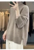 High-Necked Cashmere Sweater for Women, Autumn and Winter, 100% Cashmere, Slit, Lazy Raglan Sweater, Thickened with Soft Waxy Wo 1