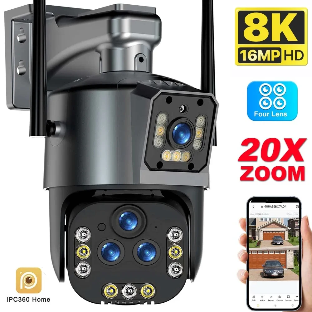 

IP-камера IPC360 Home 8K 16 МП 20X зум Wi-Fi PTZ камера с автоматическим отслеживанием четырех объективов 360 ° PTZ цветная камера ночного видения двухстороннее аудио камера безопасности