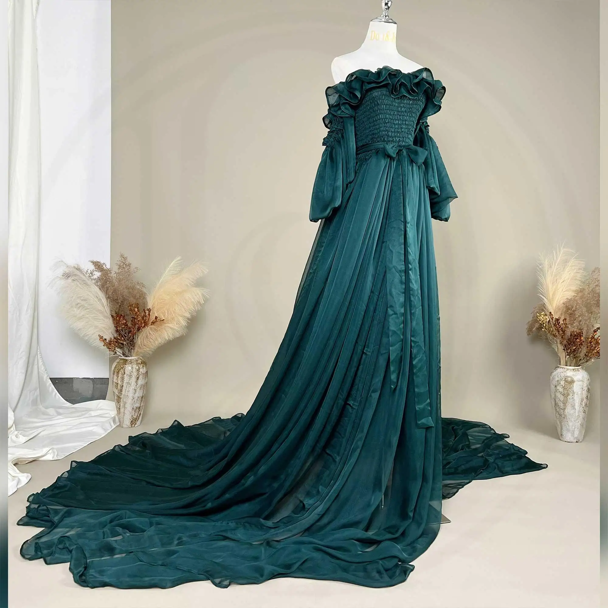Don&Judy Partykleid für Damen, schulterfreies Kleid, vorne geschlickte Kleidung für schwangere Frauen, Hochzeitskleid für Fotoshootings – Detail 16