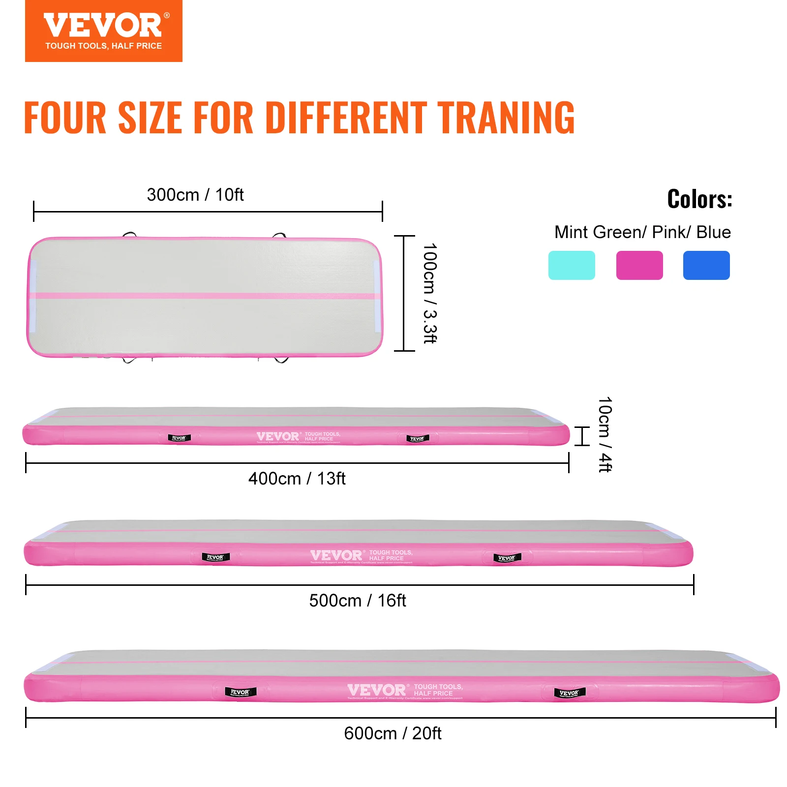 VEVOR 10/13/16 ft Gymnastics Air Mat Thickness Inflatable Gymnastics Tumbling Mat Tumble Track with Electric Pump Training Mats 2