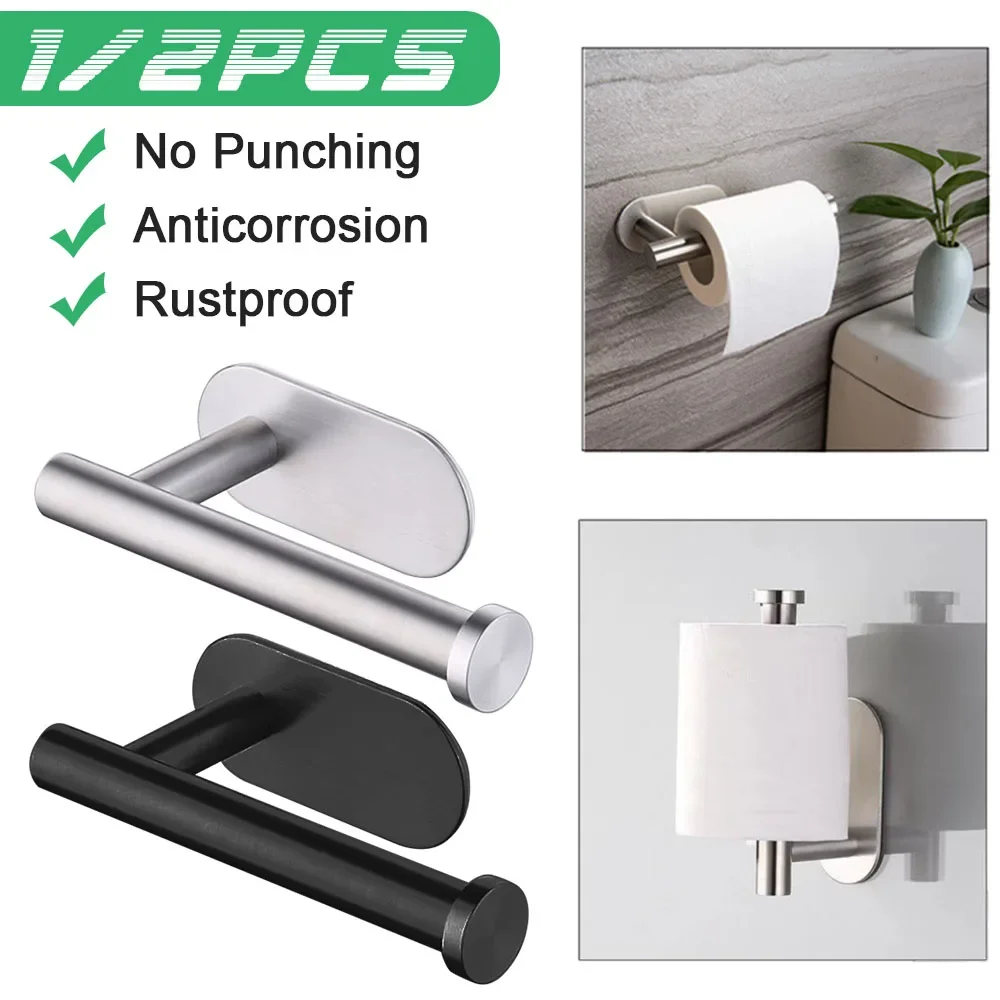 

Self Adhesive Toilet Roll Paper Holder Wall Mount Bathroom Storage Organizer Stand Stainless Steel No Punching Towel Dispenser