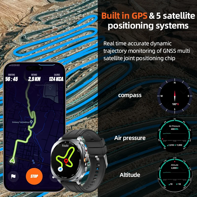 LIGE Military Sport GPS Smartwatch Men AMOLED Flashlight Health Monitoring Waterproof Heart Rate BT Call Man Smart Watch Android