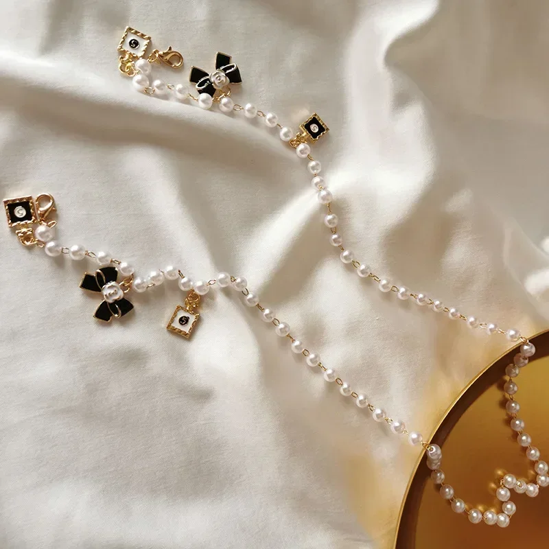 Black White  Bow Pearl Glasses Chains Sunglasses Accessory for Women  Lanyards Accessories 3