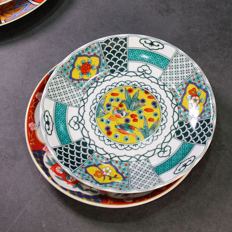 Ceramic Tableware Household Plate Retro Flower Texture Large Disc Sashimi Dessert Pastry Sushi Plate Restaurant Home Tableware