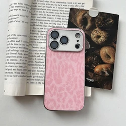 Luxury Leopard Leather Case with Metal Plating Protector - Premium Hard Cover - iPhone 15 (Pink PP)