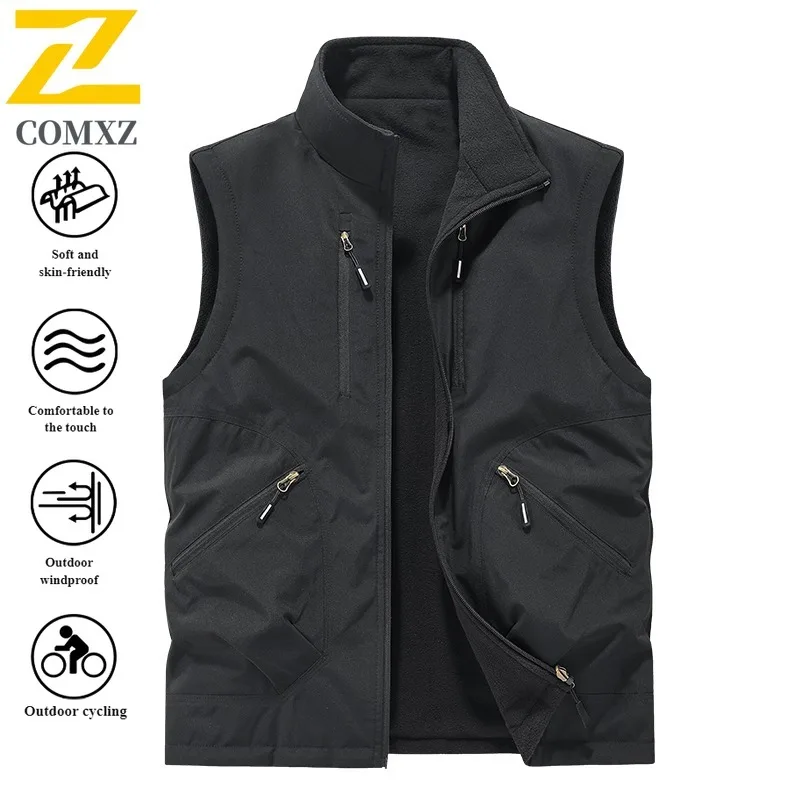 EiAO Vest Reversible Work Men's Plus Size Sleeveless Jacket 2-in-1 Windproof Waterproof Multi-Pocket Casual Coat for All Seasons
