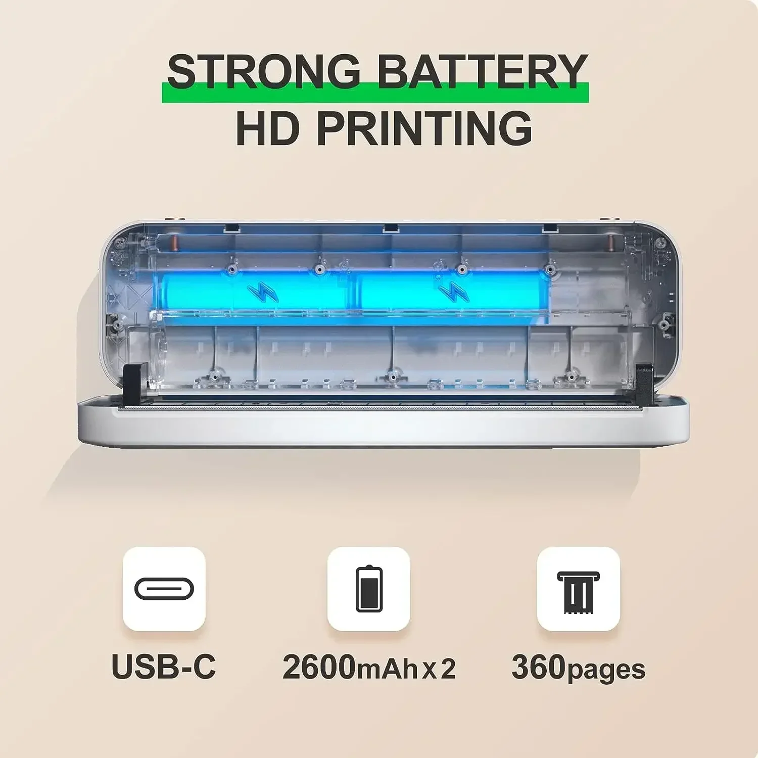 GlowMartPeripage A4 Thermal Printer 203DPI Rechargeable Portable Printer Usb Black and White A40 Document No Color