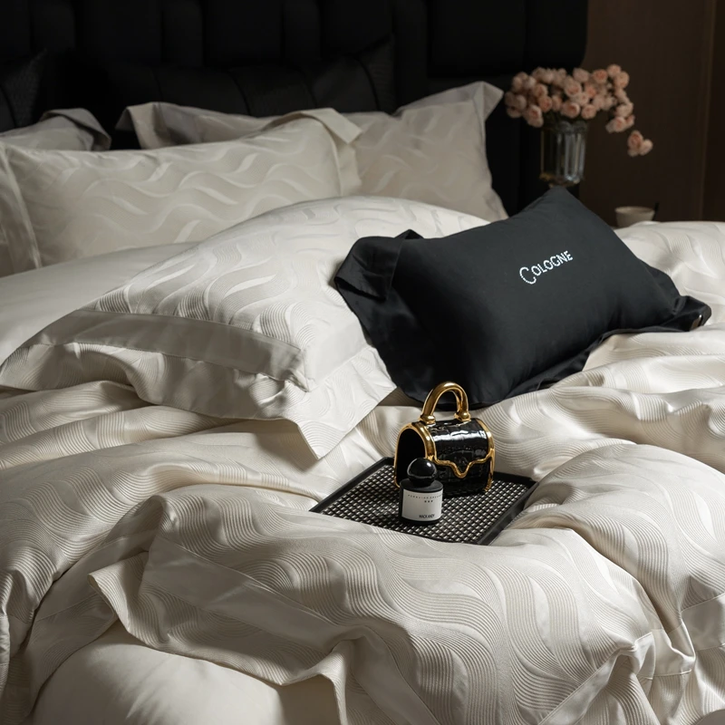 Set Di Biancheria Da Letto In 100% Cotone Egiziano A 400 Fili,Set Copripiumino Jacquard,Copripiumino Ricamato In Seta Di Pizzo Di Corte, Biancheria Da Letto, Copripiumino In Raso, Federa, Copriletto