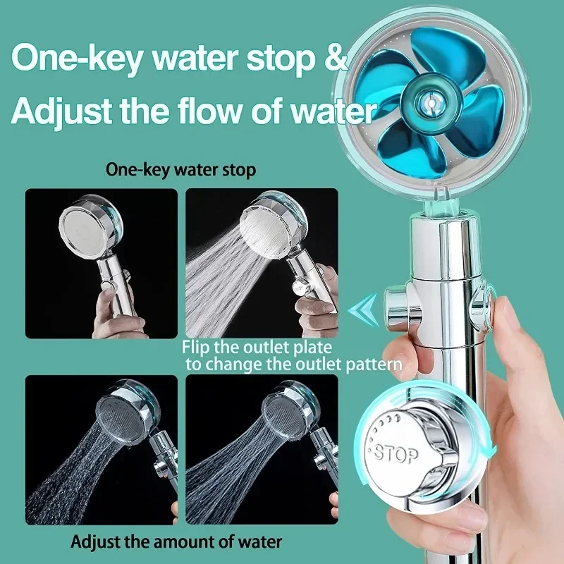 

Shower Head 360 Degree Rotation Water Saving Flow Turbofan Hydraulic Injection High Pressure Sprayer Bathroom Accessories 2024