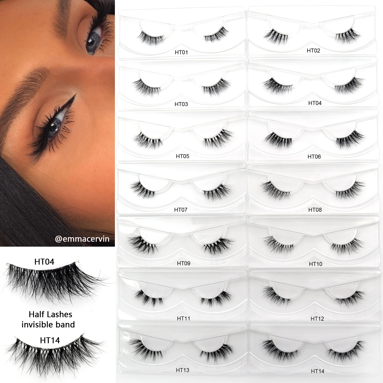 

Visofree Half Lashes Invisible Band Half Mink Lashes Transparent Band 3D Mink Lash Wispy Half False Eyelashes Extension Makeup