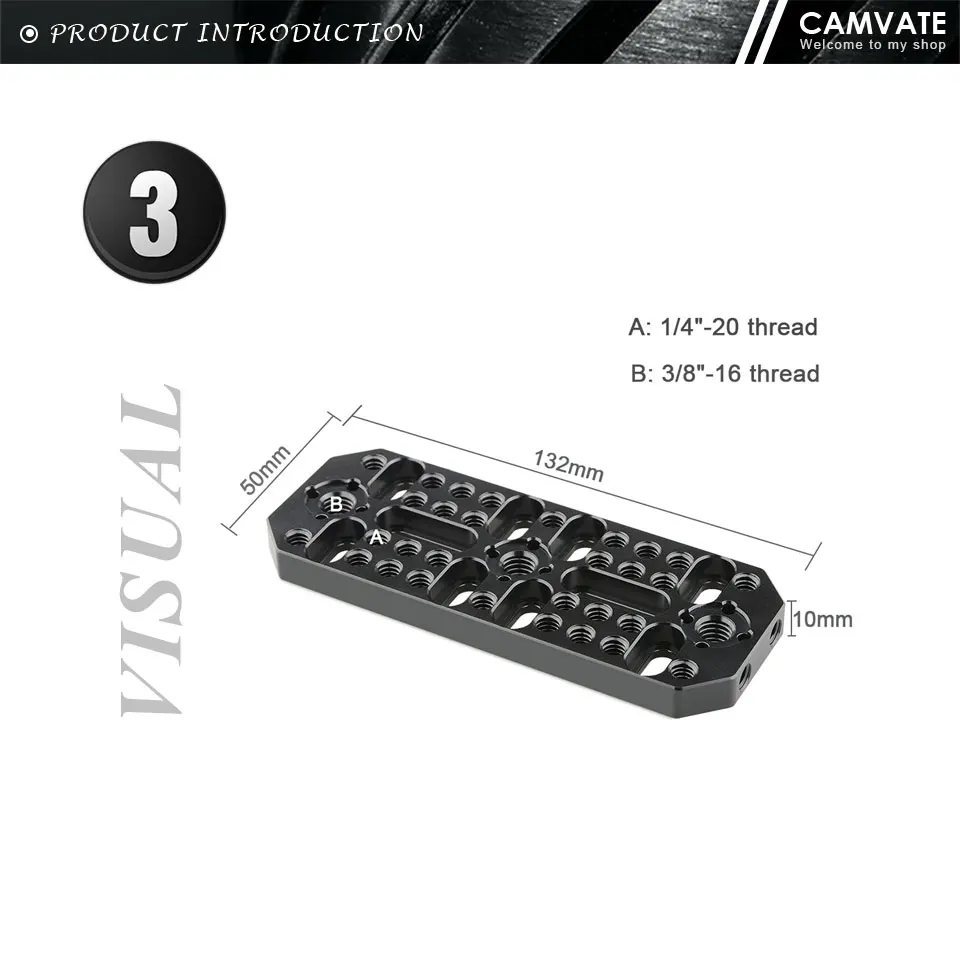 Multi-purpose Cheese Plate With 1/4"-20 Threaded Holes & 3/8"-16 ARRI Locating P