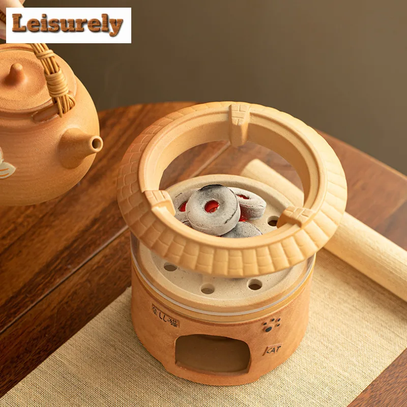 Chinese Cattery Coarse Pottery Tea Warmer Holder Candle Heater Stove Kettle Stand Boiling Water Carbon Furnace Chinese Tea Set