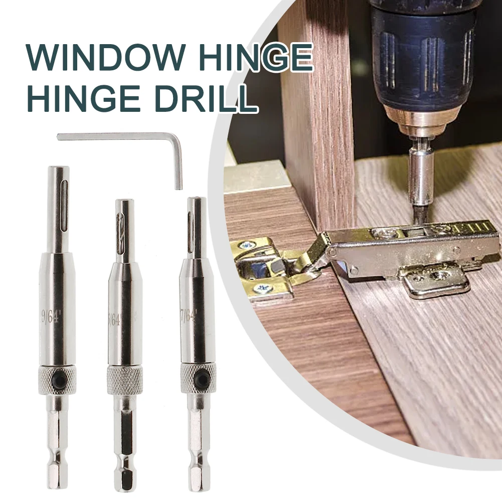 3 PCS Self Centering Hinge Drill Bits Set Door Cabinet Pilot Holes HSS Hex Groove Woodworking Tools Herramientas Ferramentas